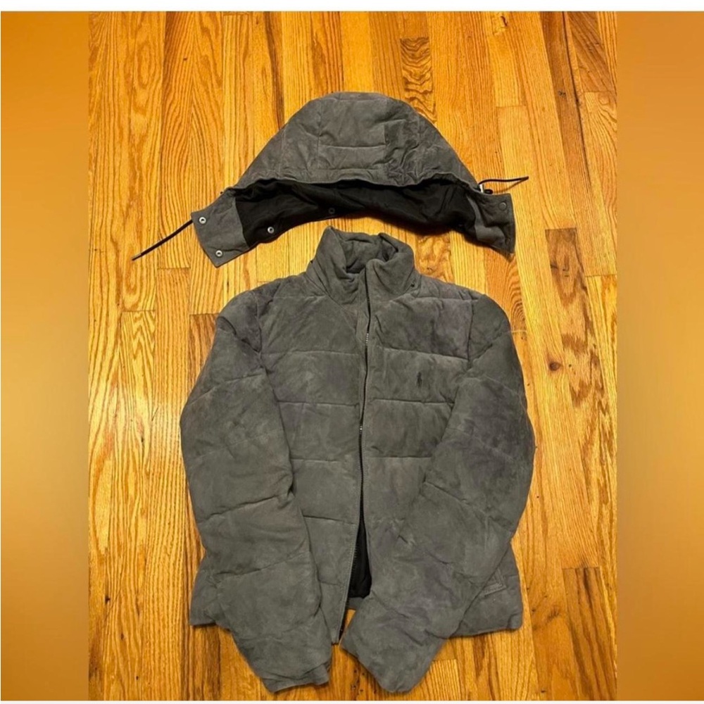 Suede polo puffer jacket